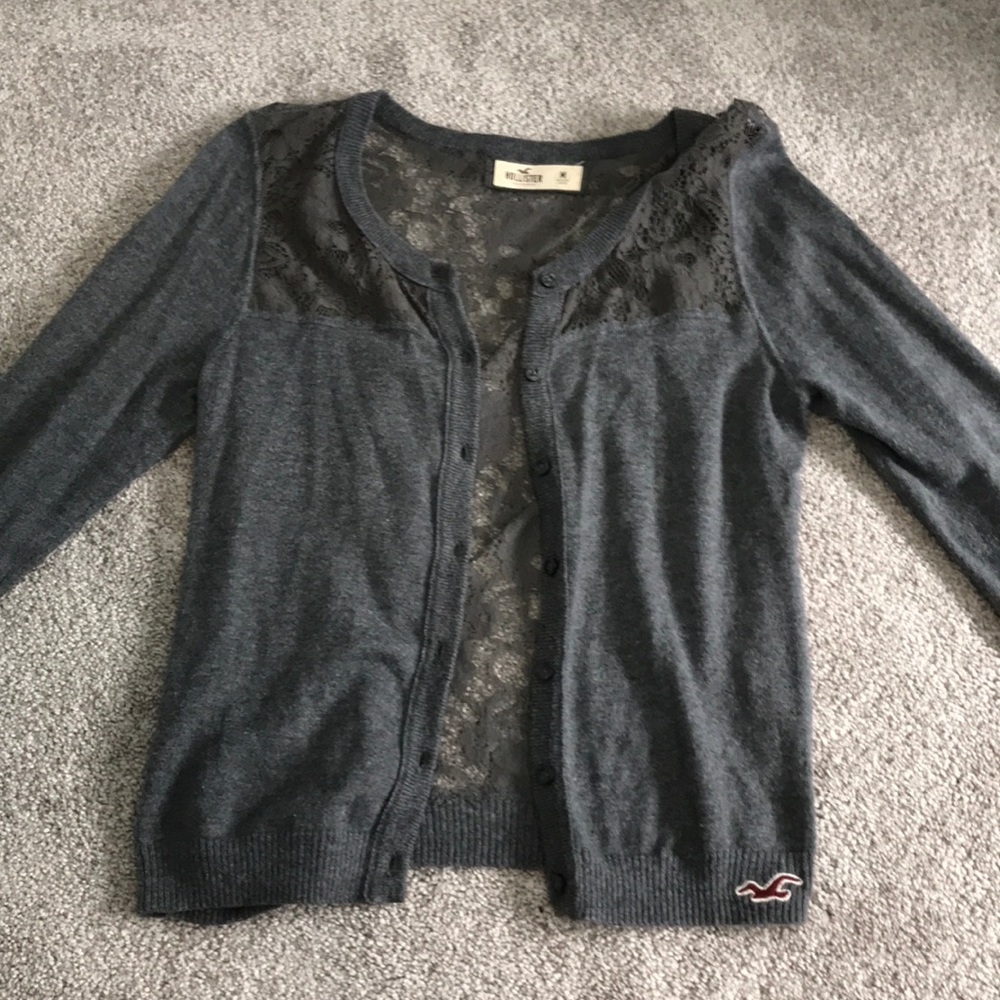 Grey Hollister Cardigan with Lace Back